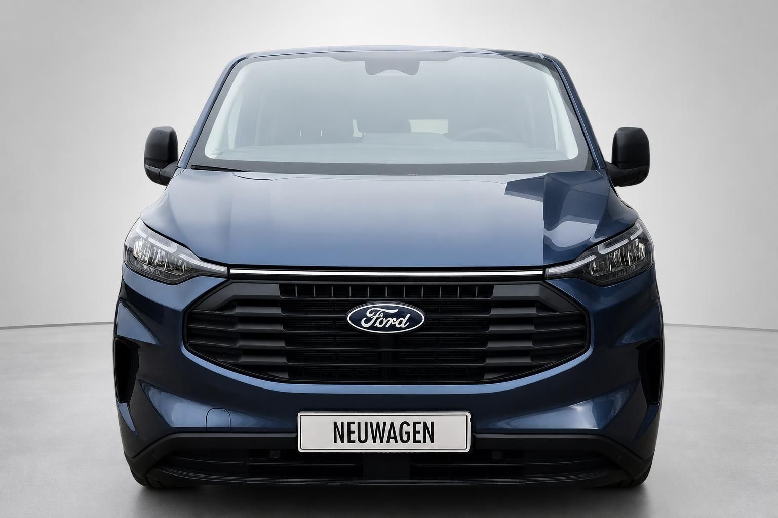 Ford Transit Custom blau, Frontansicht mit Kuehlergrill
