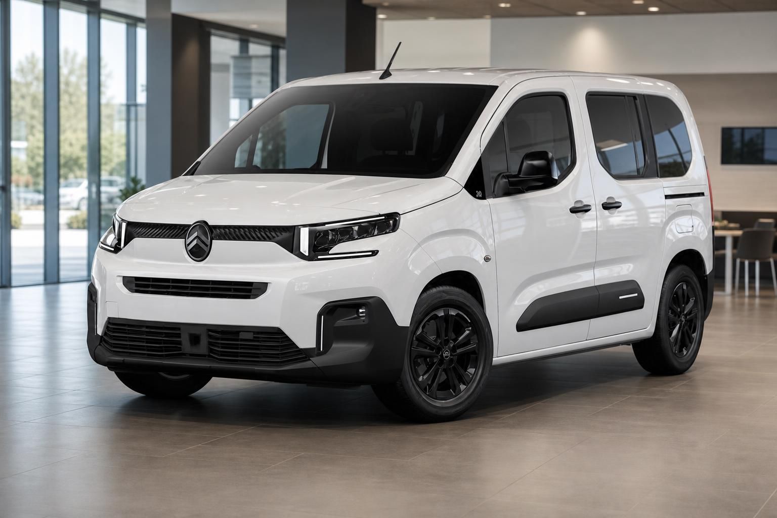 Weißer Citroën Berlingo Van in Frontansicht im Autohaus