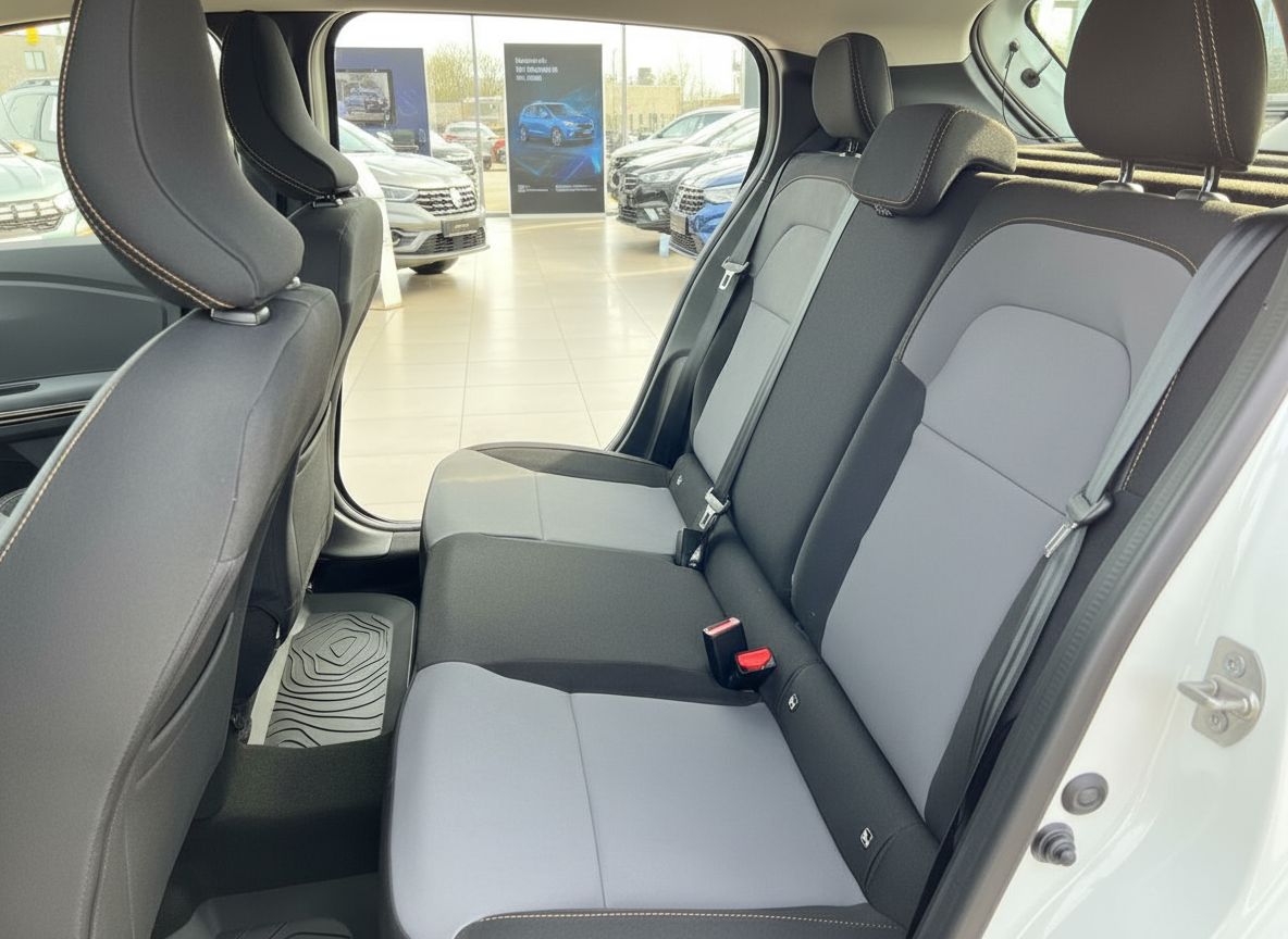 Fahrzeuginnenraum Rücksitzbank schwarz-grau mit Sicherheitsgurten im Autohaus