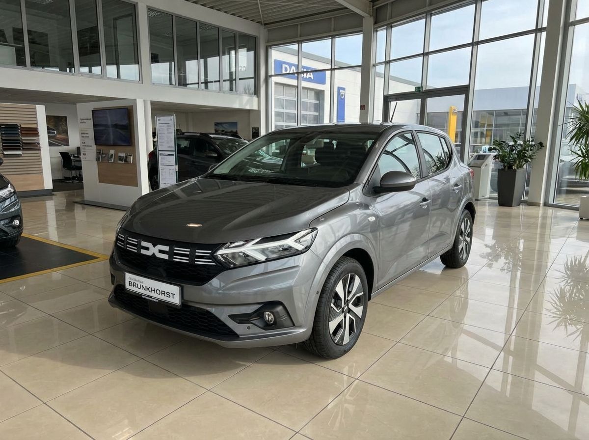 Dacia Sandero Grau Metallic im Autohaus Brunkhorst Showroom – Frontansicht