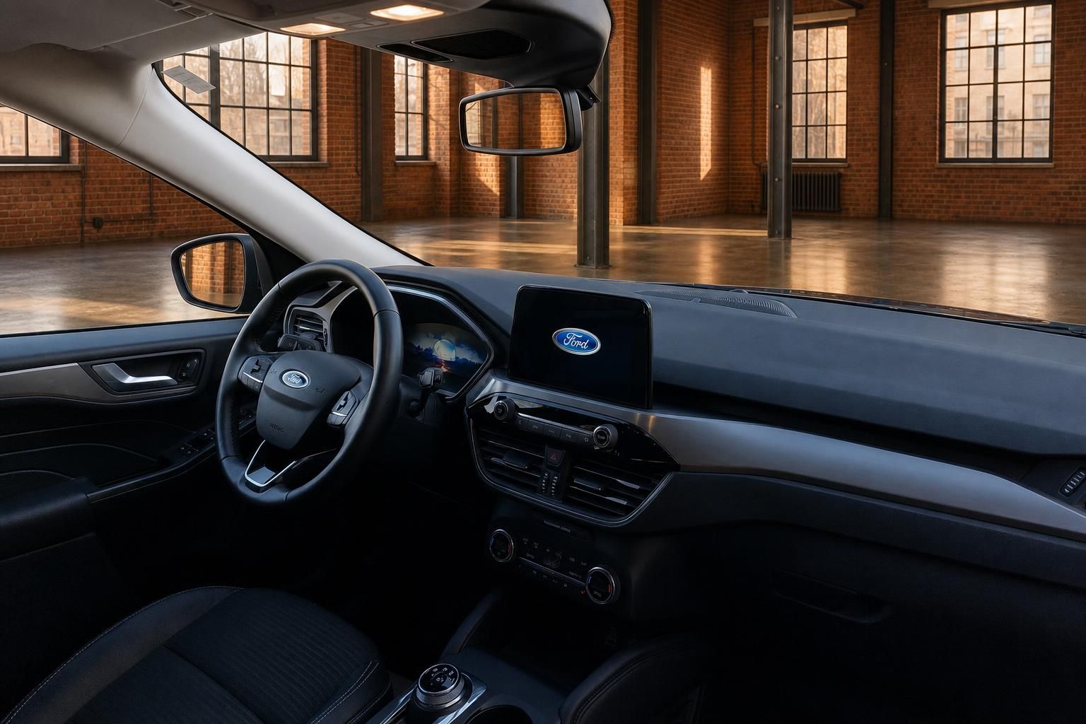 Ford Cockpit mit Lenkrad und Touchscreen Infotainmentsystem