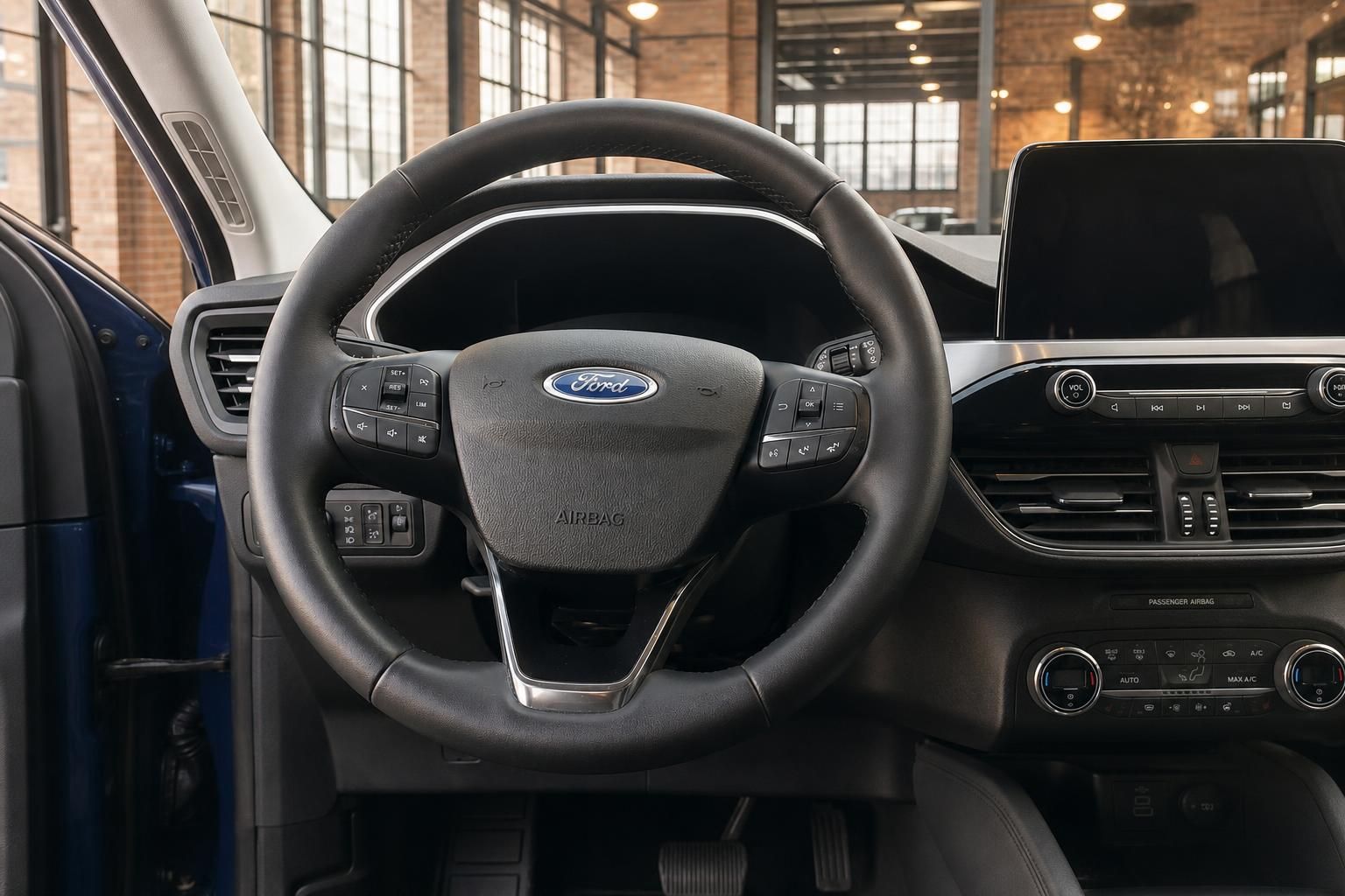 Ford Lenkrad mit Airbag und Multifunktionstasten Nahaufnahme