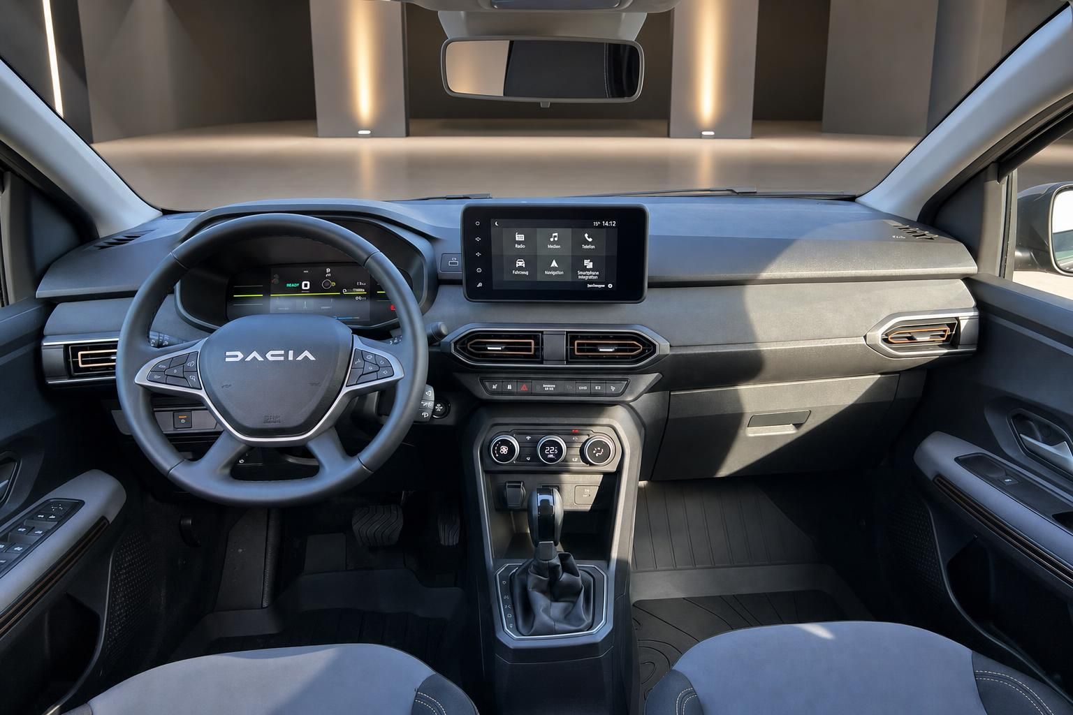 Dacia Jogger Hybrid Innenraum Armaturenbrett mit Touchscreen und Klimaanlage