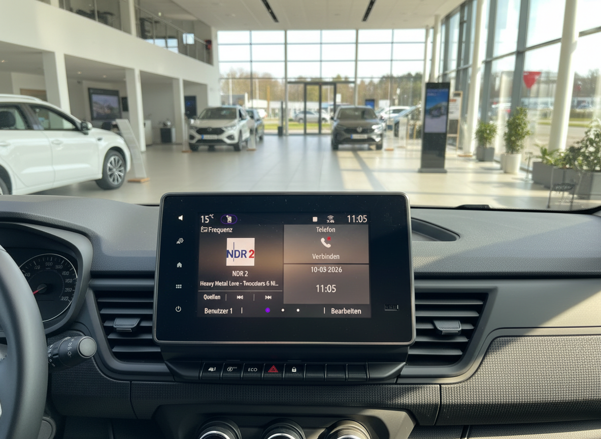 Renault Innenraum Infotainment-Display NDR2 Radio im Autohaus Showroom