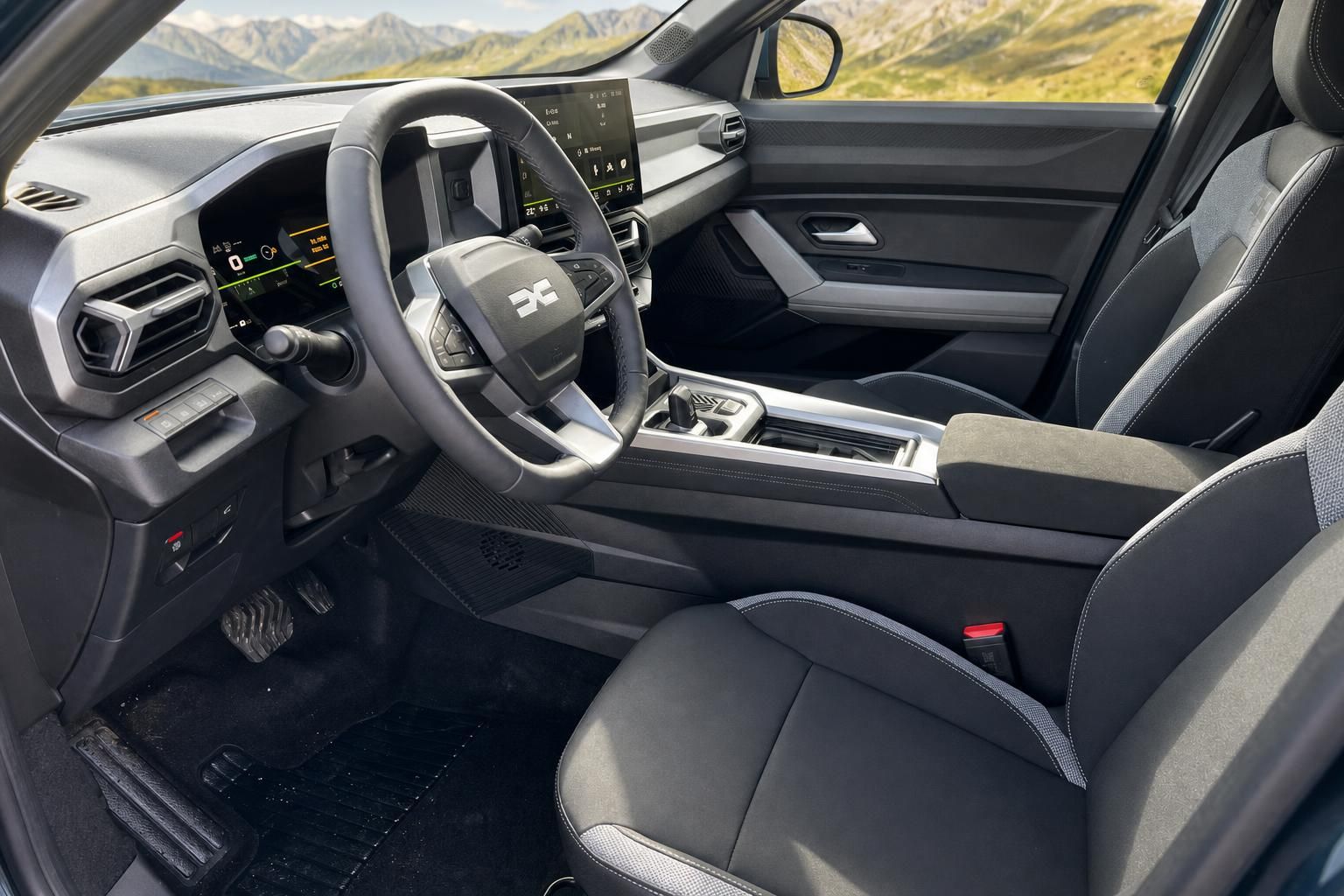 Dacia Bigster Innenraum mit modernem Cockpit, Lenkrad und Touchscreen-Display