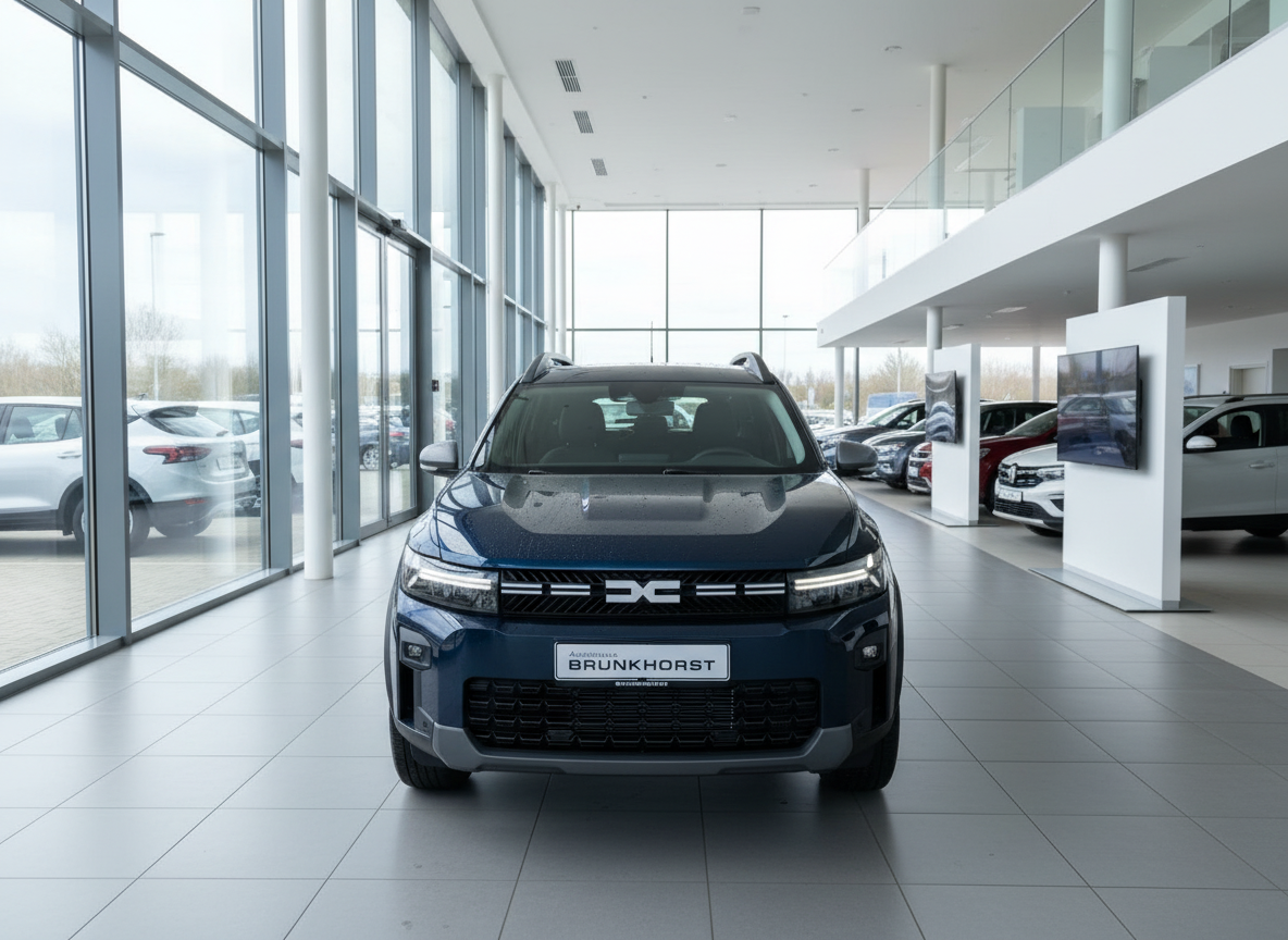 Dacia Jogger in Dunkelblau Frontansicht im Autohaus Brunkhorst Showroom