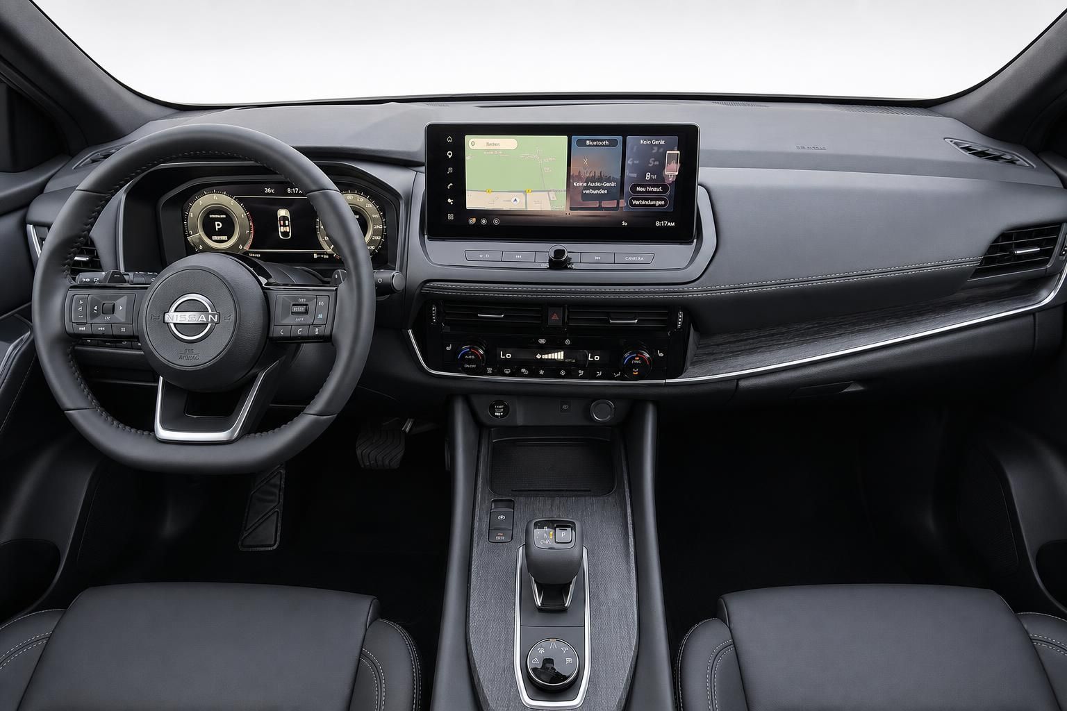 Nissan Cockpit mit Lenkrad und Touchscreen-Navigationssystem