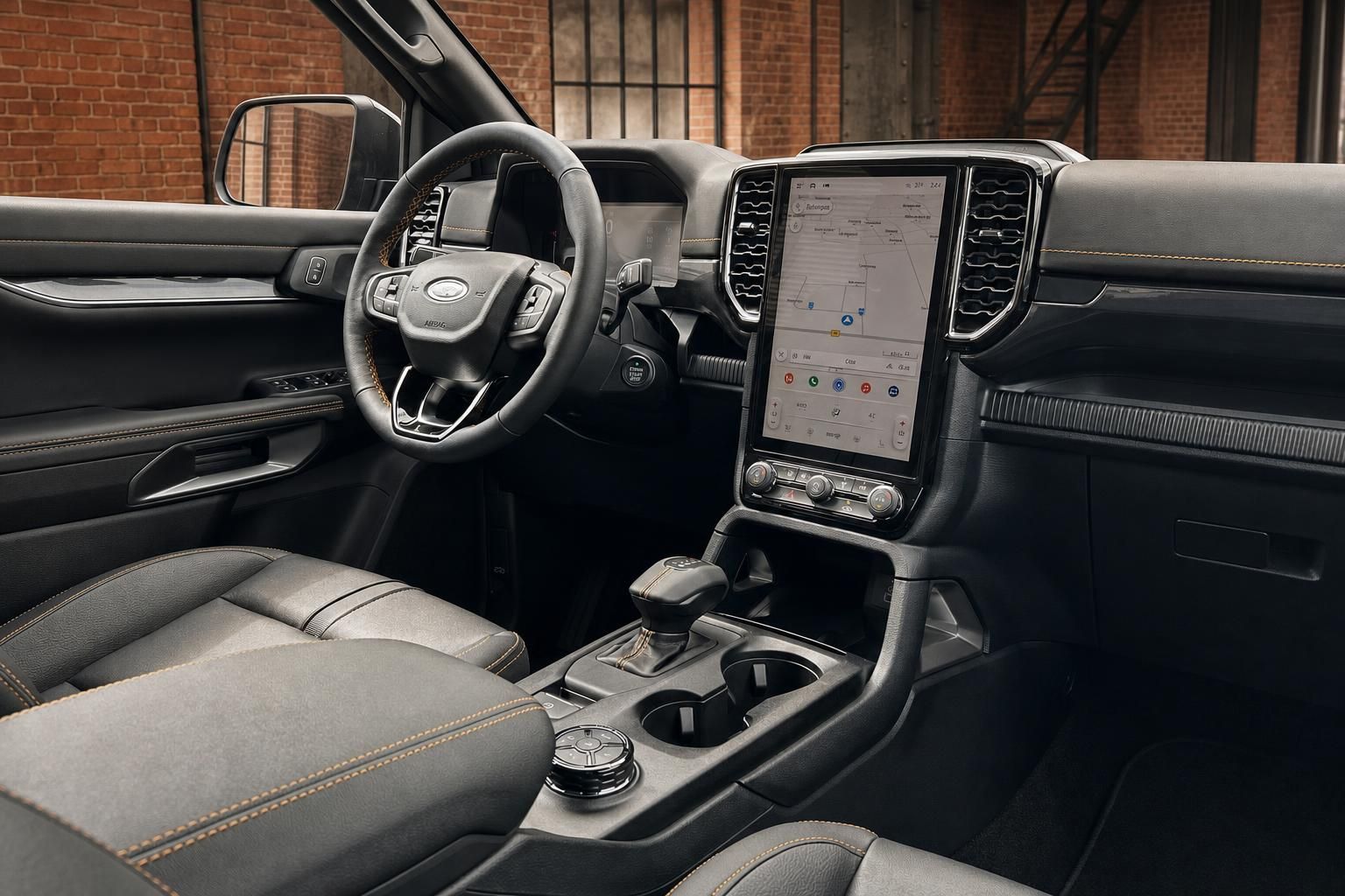Ford Ranger Wildtrak Cockpit mit großem Touchscreen-Infotainment und Mittelkonsole