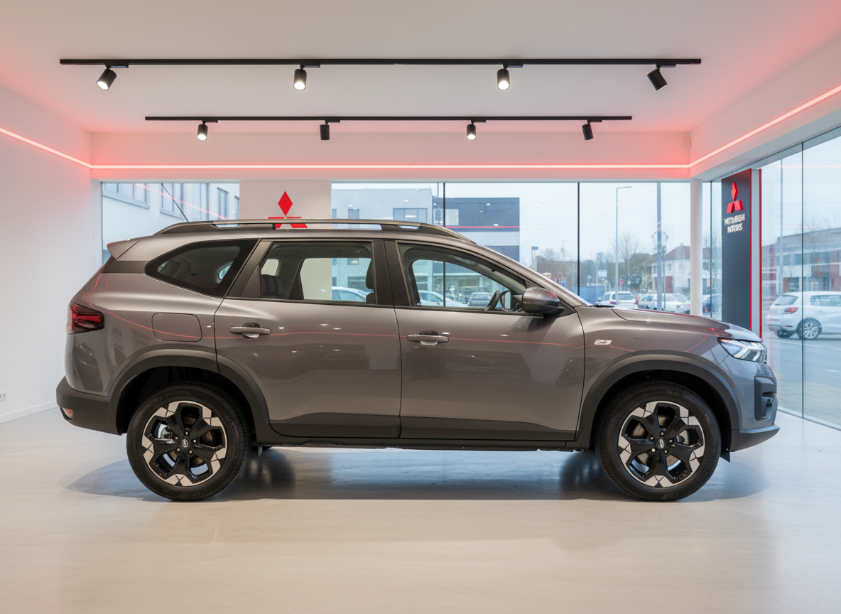 Mitsubishi SUV grau metallic Seitenansicht im Showroom