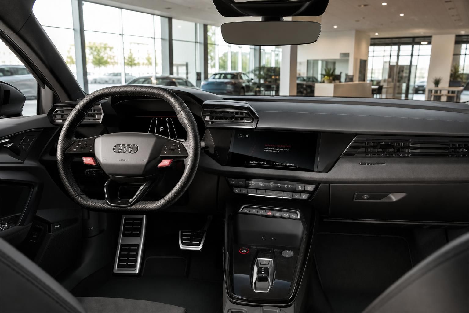Audi RS3 Innenraum mit Sportlenkrad und digitalem Cockpit