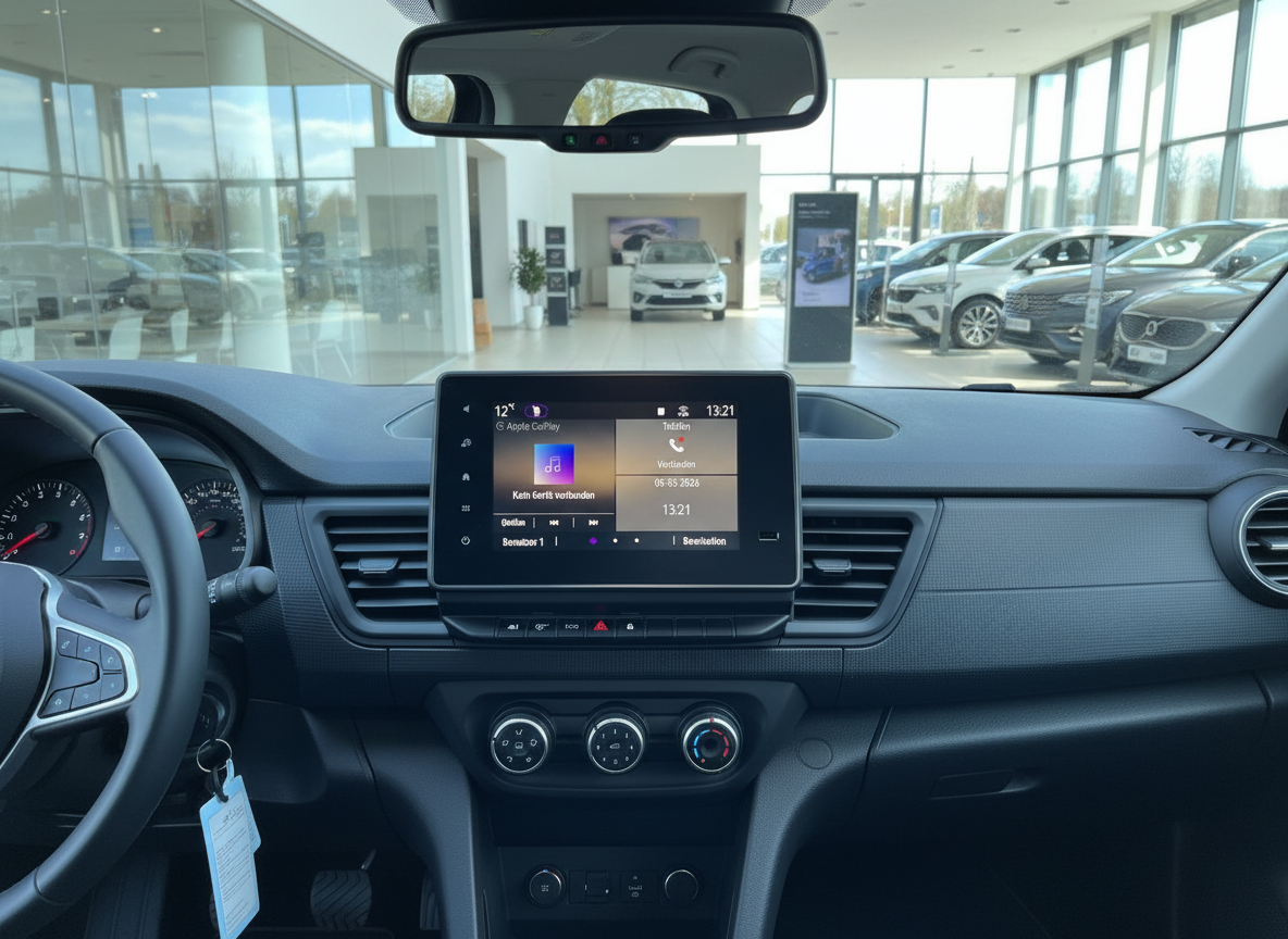 Renault Innenraum mit Apple CarPlay Infotainment-Display im Autohaus