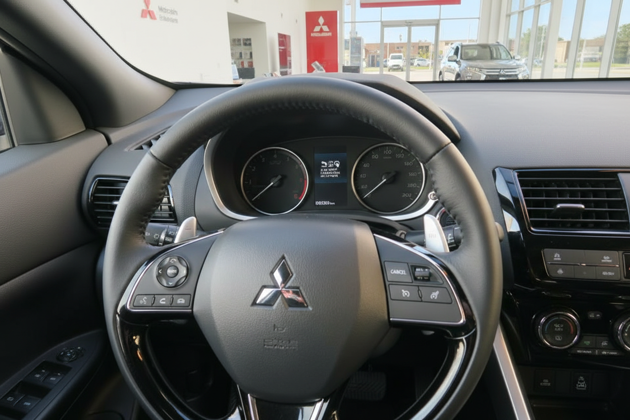 Mitsubishi Innenraum – Lenkrad mit Logo, Armaturen und Cockpit in Mitsubishi Autohaus