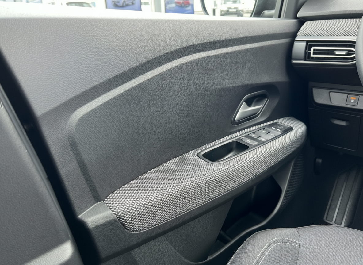 Fahrzeuginnenraum Fahrertür mit Fensterheber-Schalter und Armauflage in Grau