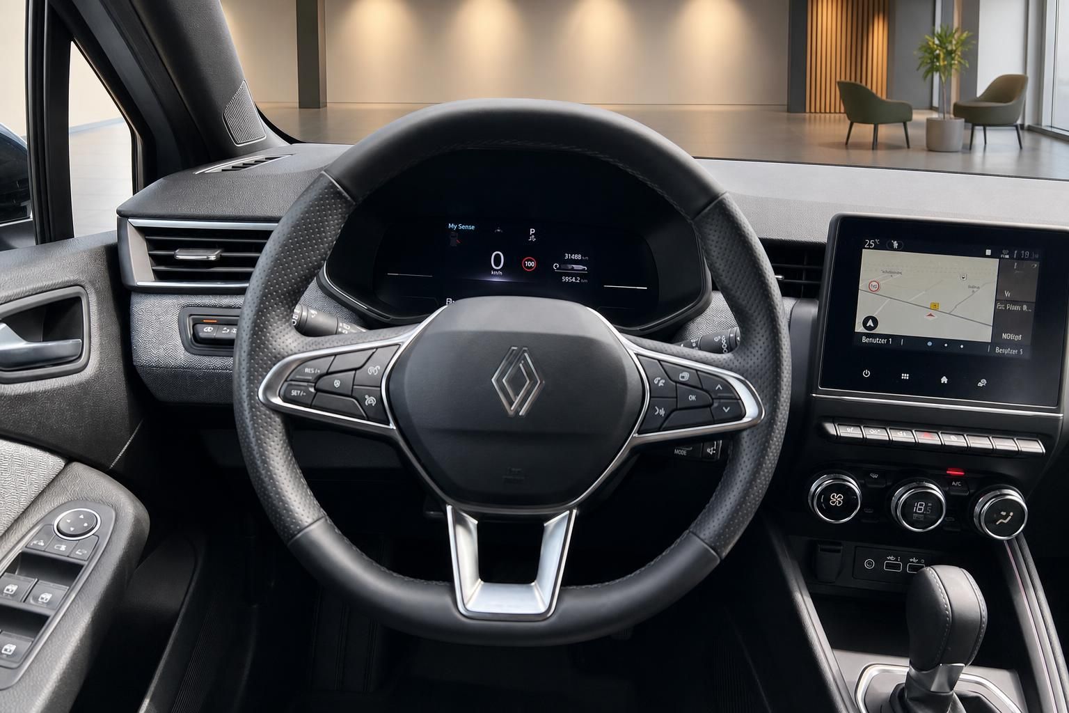 Renault Innenraum Cockpit mit Lenkrad, Digitaltacho und Navigationssystem
