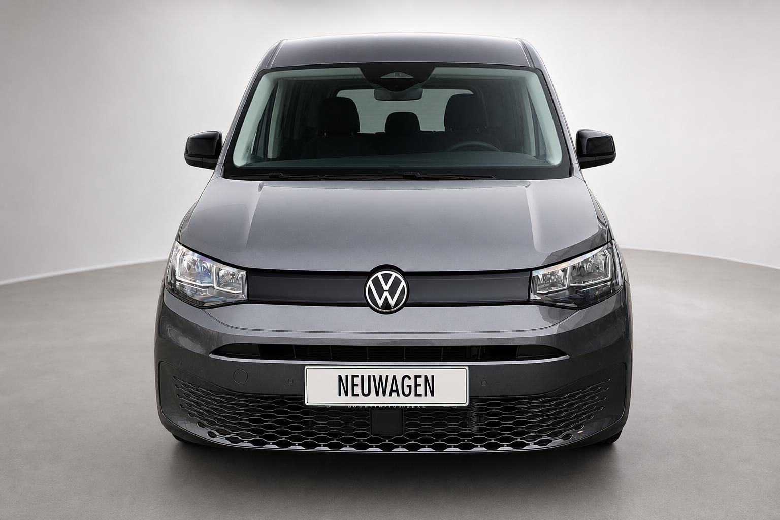 VW Caddy Frontansicht mit Kennzeichenhalter Neuwagen