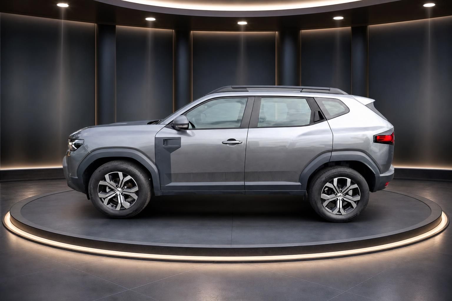 Dacia Duster in Grau, Seitenansicht im Studio