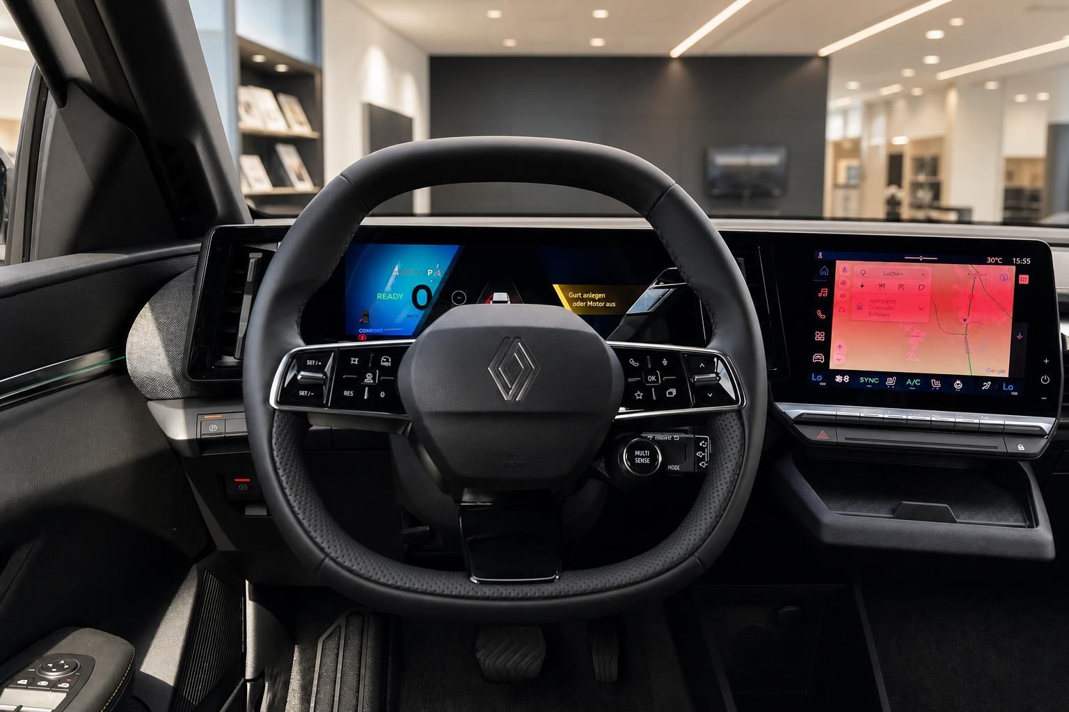 Renault Cockpit mit Lenkrad und digitalem Display im Autohaus