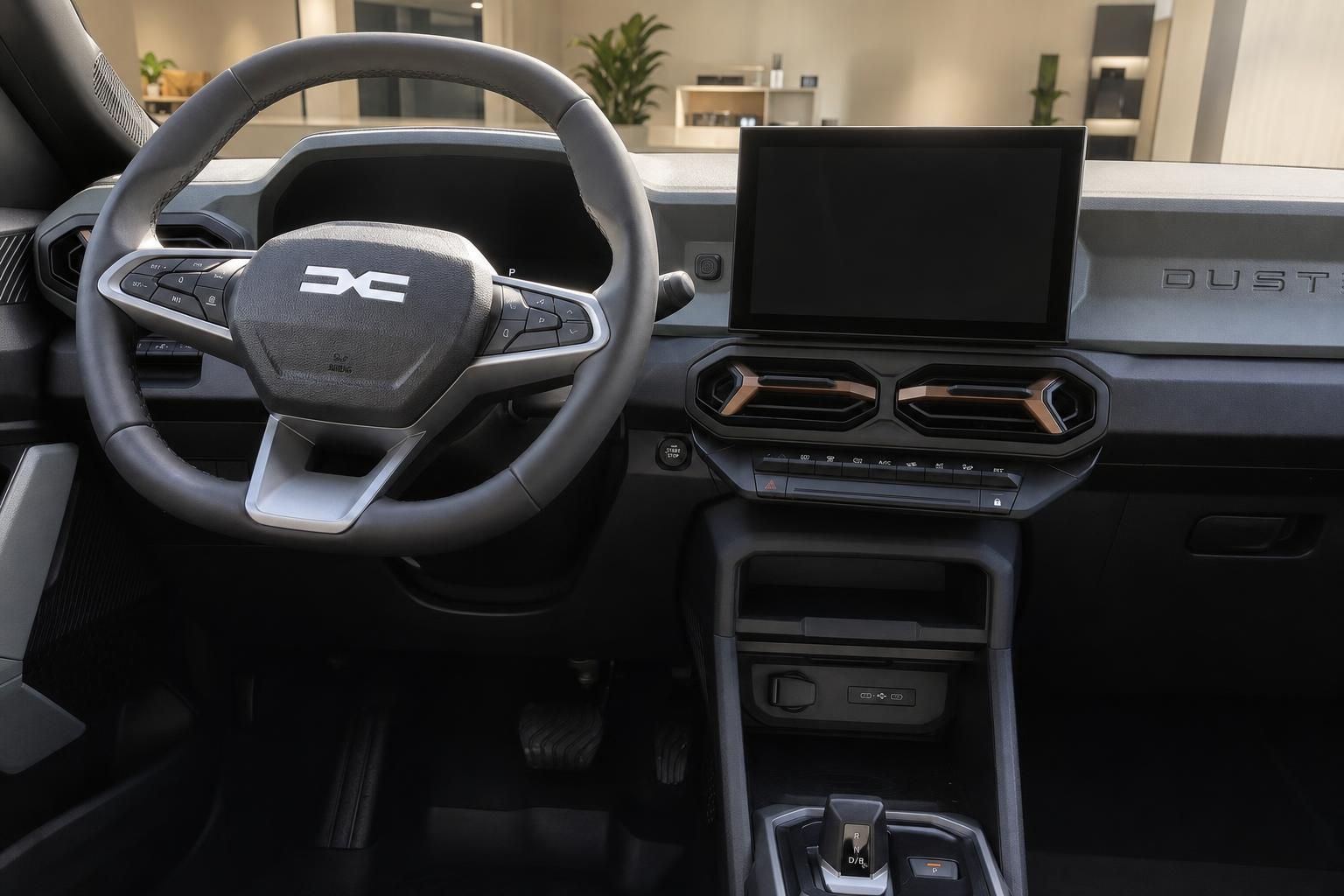 Dacia Duster Cockpit mit Lenkrad und Touchscreen Display