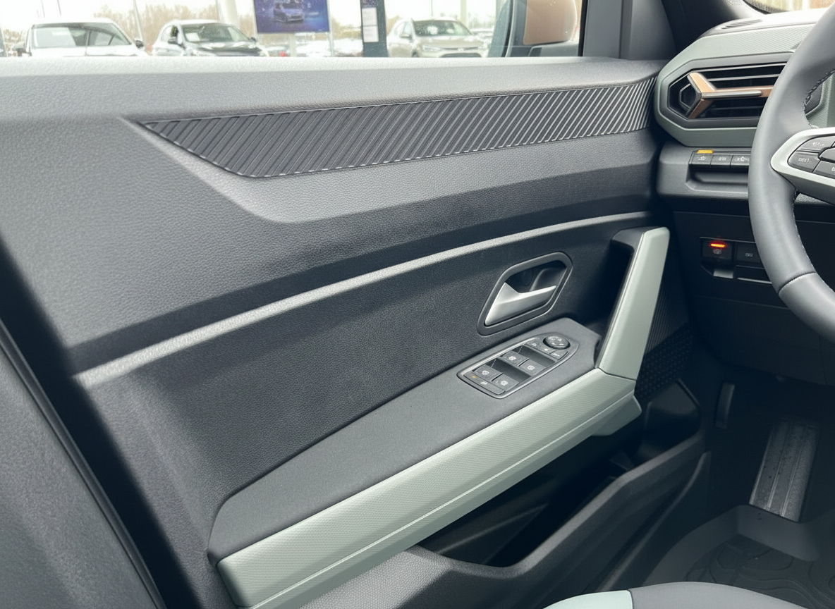 Volkswagen Innenraum Fahrertür mit Fensterheberschalter und modernem Armaturenbrett