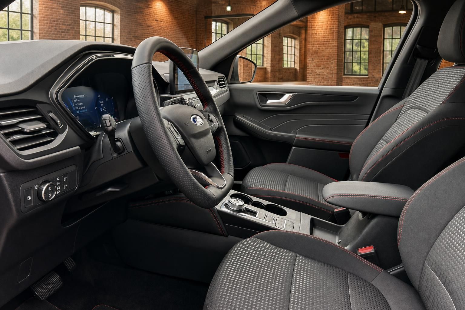 Ford Kuga Innenraum mit Sportsitzen und rotem Ziernaht-Design