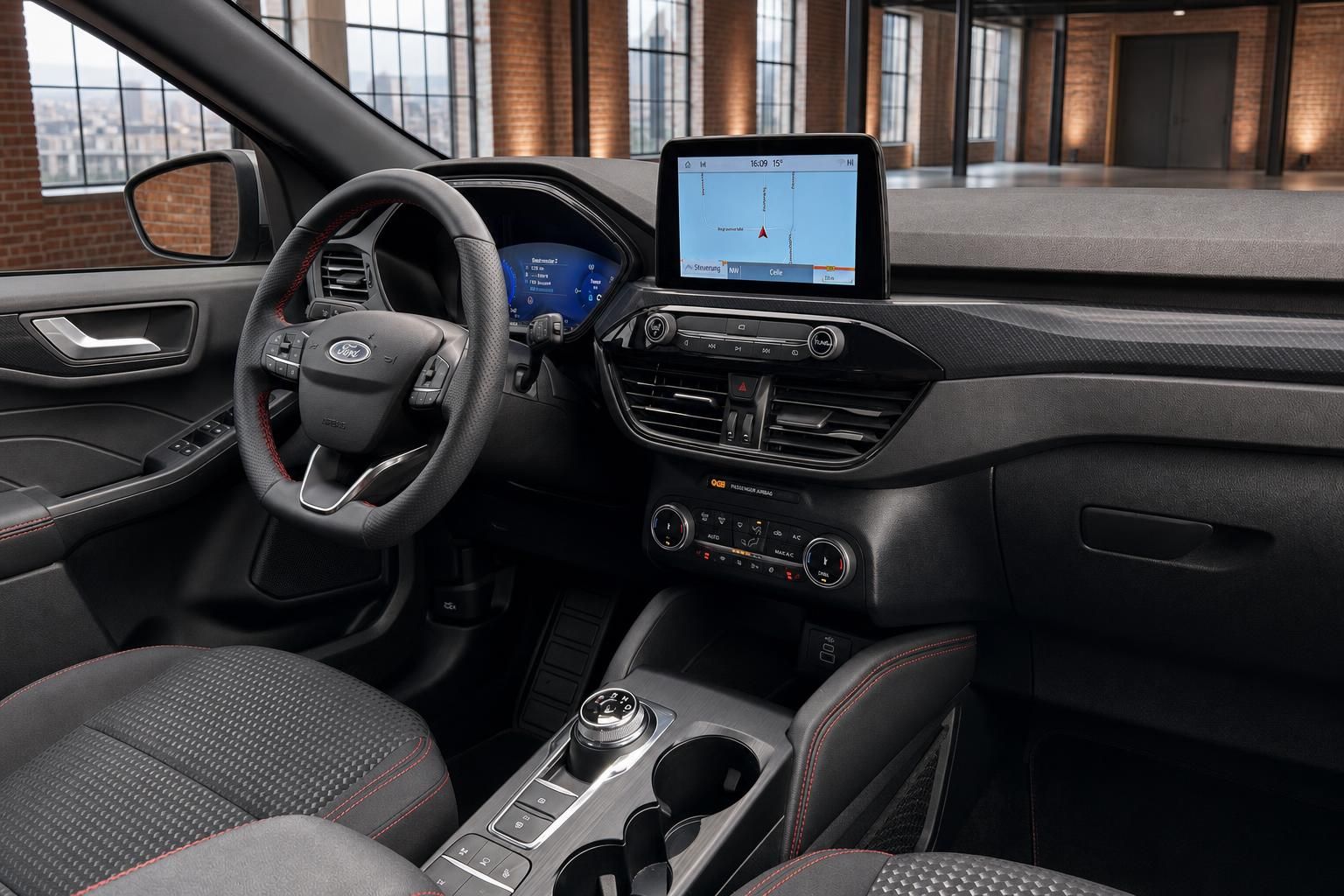 Ford Kuga Cockpit mit Navigationssystem und Lederlenkrad