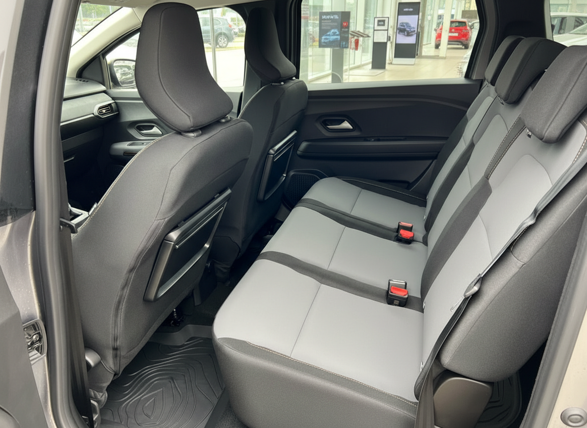Rücksitzbank Dacia Duster Innenraum grau-schwarze Stoffsitze mit Seatbelt-Buckles