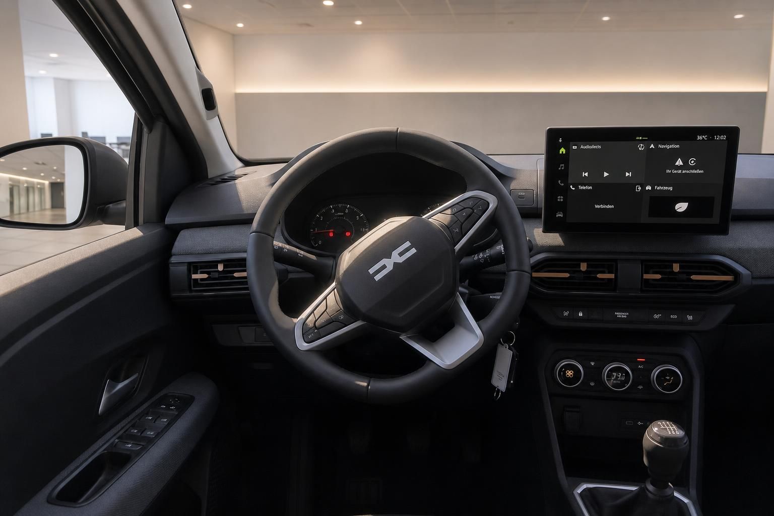 Dacia Cockpit mit Lenkrad und digitalem Infotainment-Display