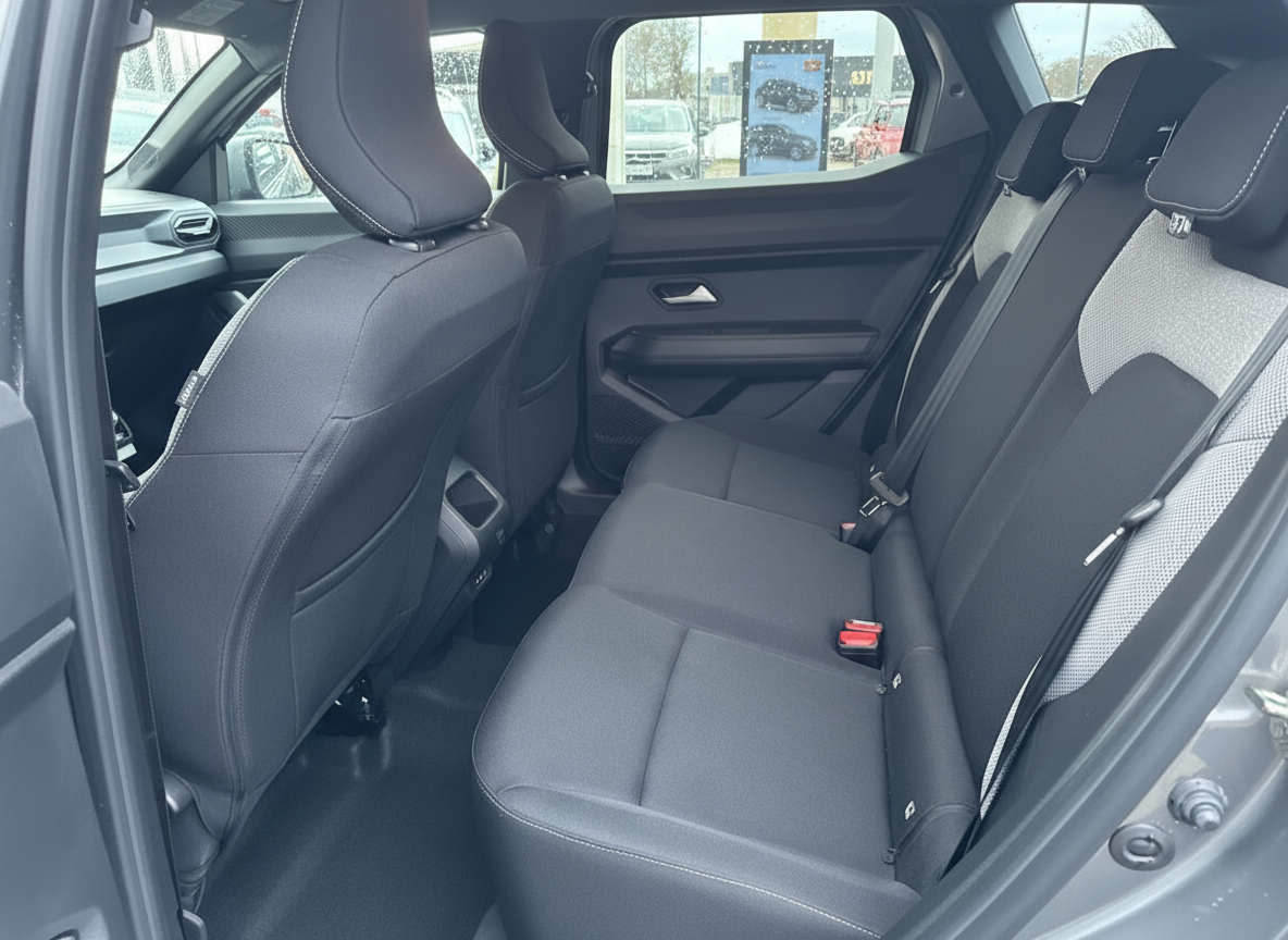 Fahrzeug Innenraum Rücksitzbank schwarz grau Stoff Sitze mit Sicherheitsgurten