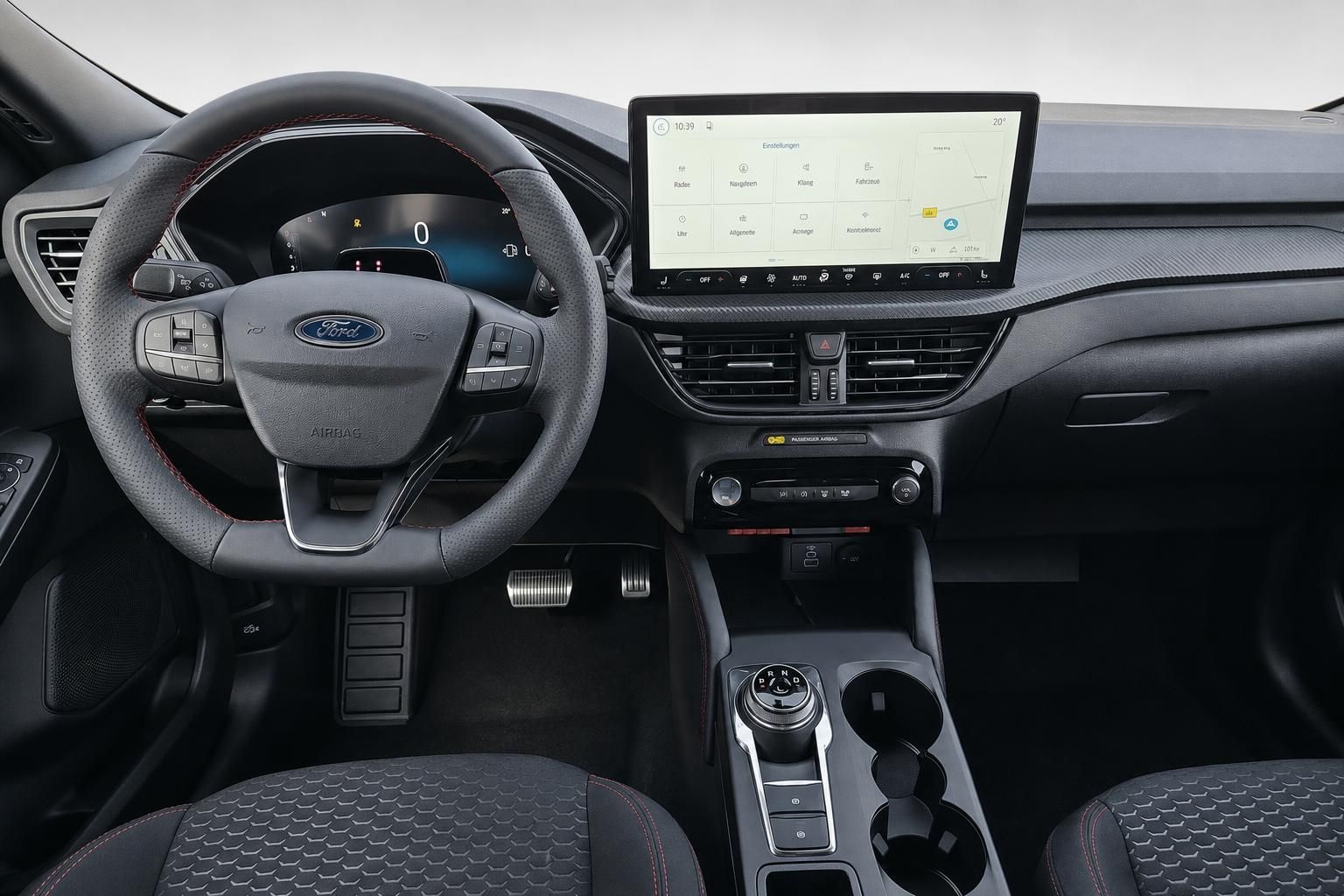 Ford Cockpit mit Lenkrad, Touchscreen und Mittelkonsole