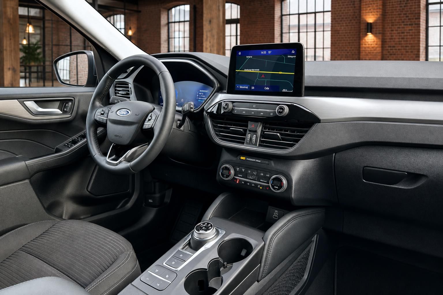 Ford Cockpit mit Lenkrad und Touchscreen Navigation
