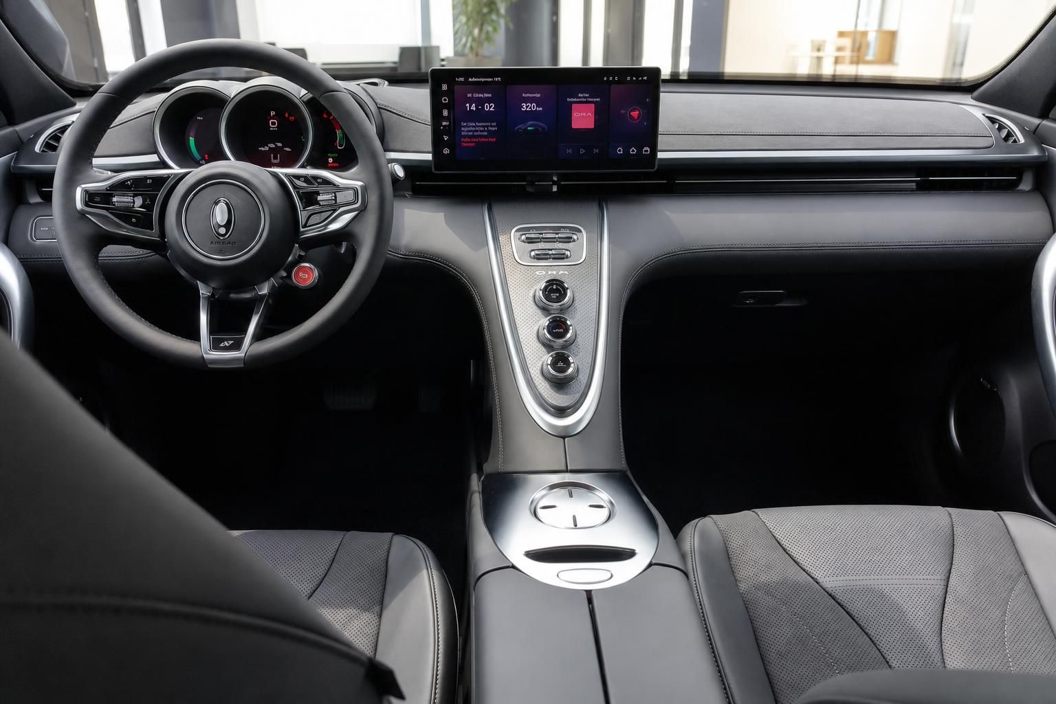 ORA Elektrofahrzeug Cockpit - Dashboard mit Touchscreen und digitalen Instrumenten
