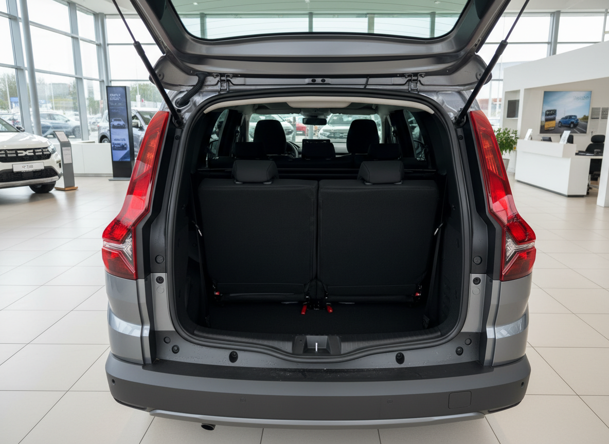 Dacia Jogger Kofferraum offen mit umklappbarer Rücksitzbank im Autohaus