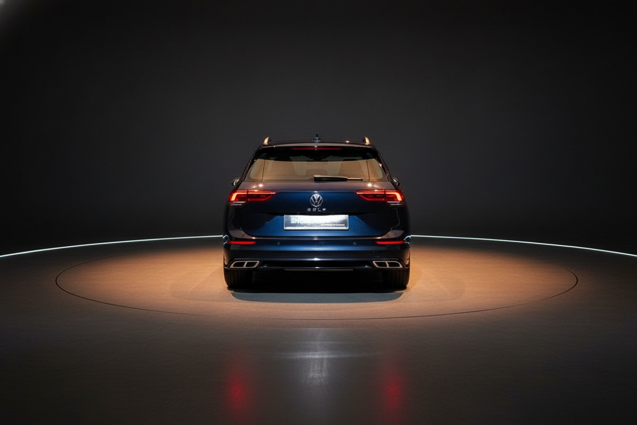 Volkswagen Golf Variant in Dunkelblau – Heckansicht im Studio