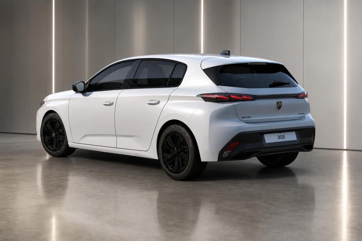 Peugeot 308 in Weiß, Heckansicht mit LED-Rückleuchten