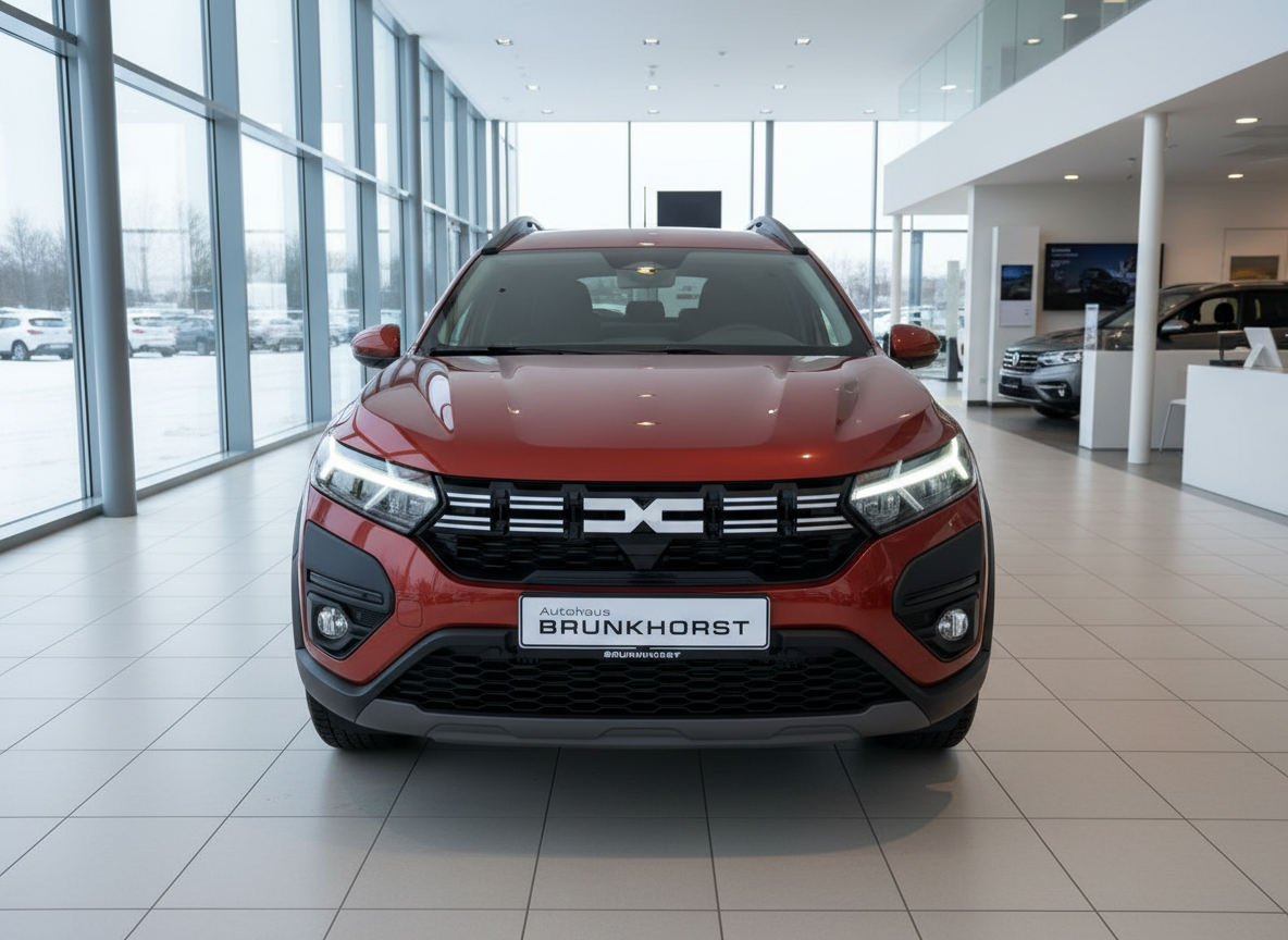 Dacia Sandero Stepway in Rot-Orange Frontansicht im Autohaus Brunkhorst Showroom