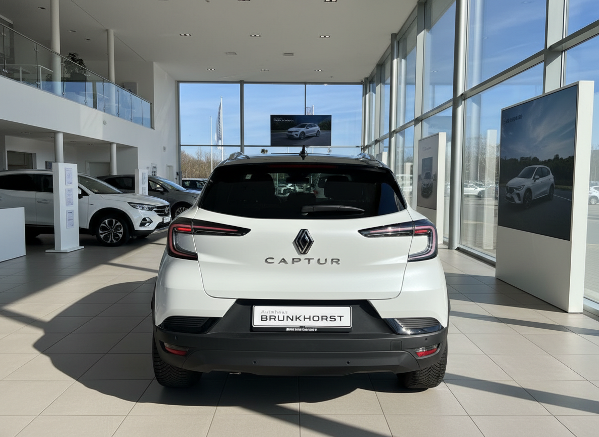 Renault Captur Weiß Heckansicht im Autohaus Brunkhorst Showroom