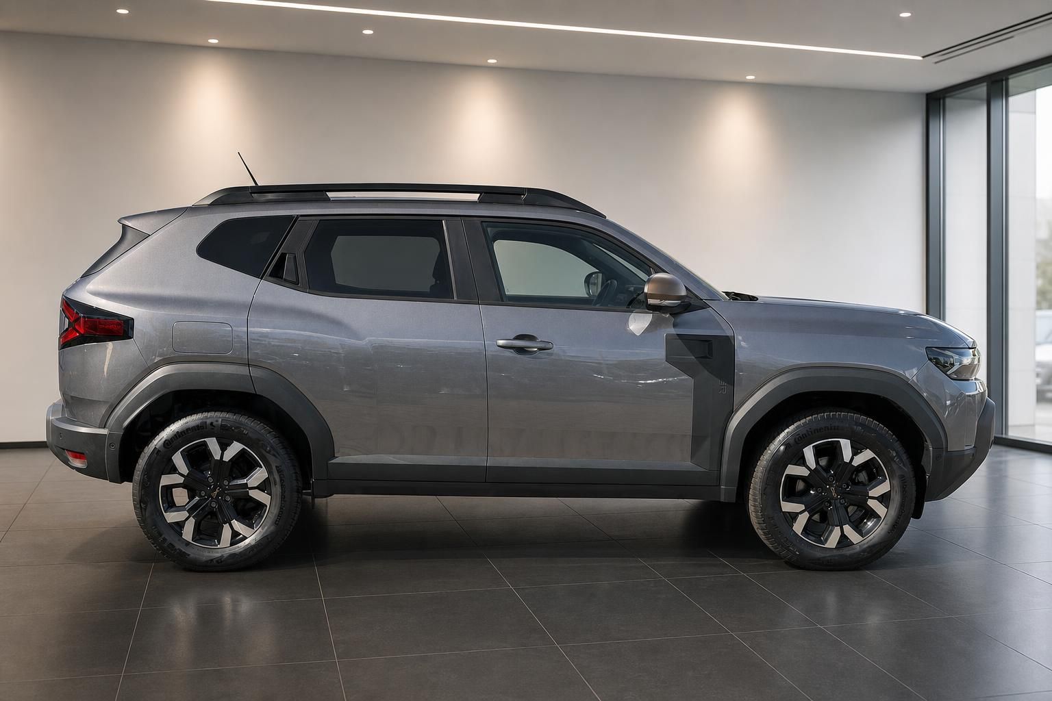Dacia Duster grau Seitenansicht im Autohaus Showroom
