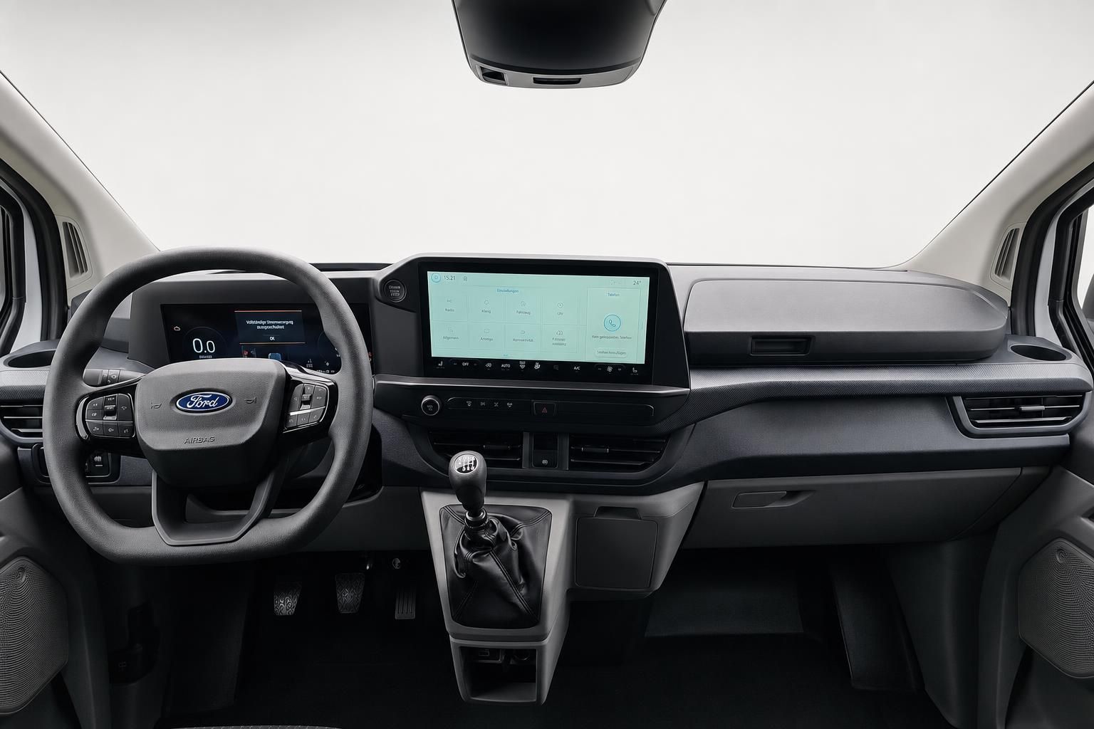 Ford Transit Custom Cockpit mit Lenkrad und Touchscreen-Display