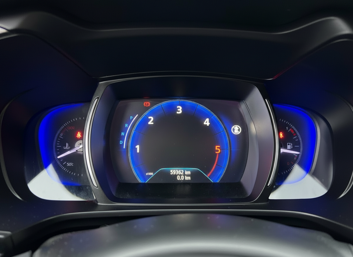Renault Fahrzeug Tacho-Cockpit mit digitaler Instrumentenanzeige, 59362 km Kilometerstand