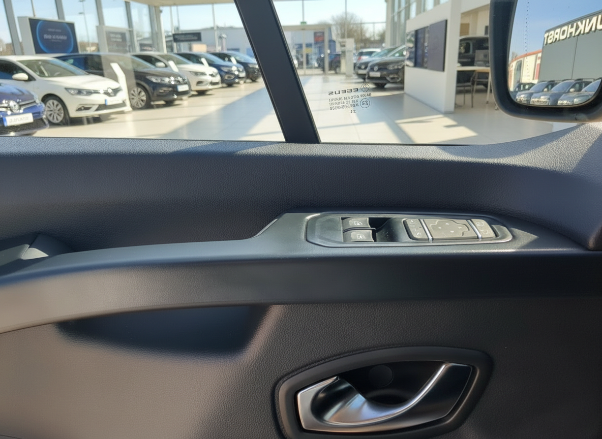 Fahrzeuginnenraum Türverkleidung mit Fensterheber und Spiegelverstellung im Autohaus