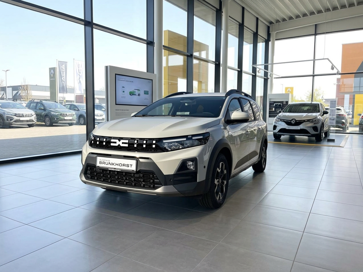 Dacia Sandero Stepway in Beige im Autohaus Brunkhorst Showroom – Frontansicht