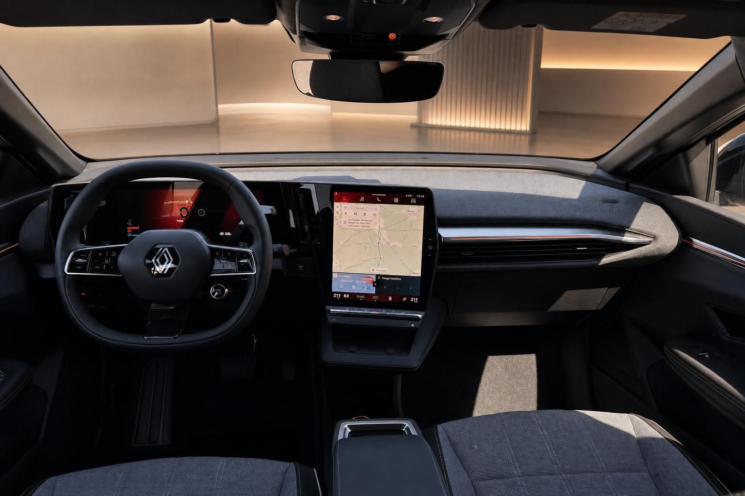 Renault Mégane E-Tech Electric Armaturenbrett mit großem Touchscreen und digitalem Cockpit