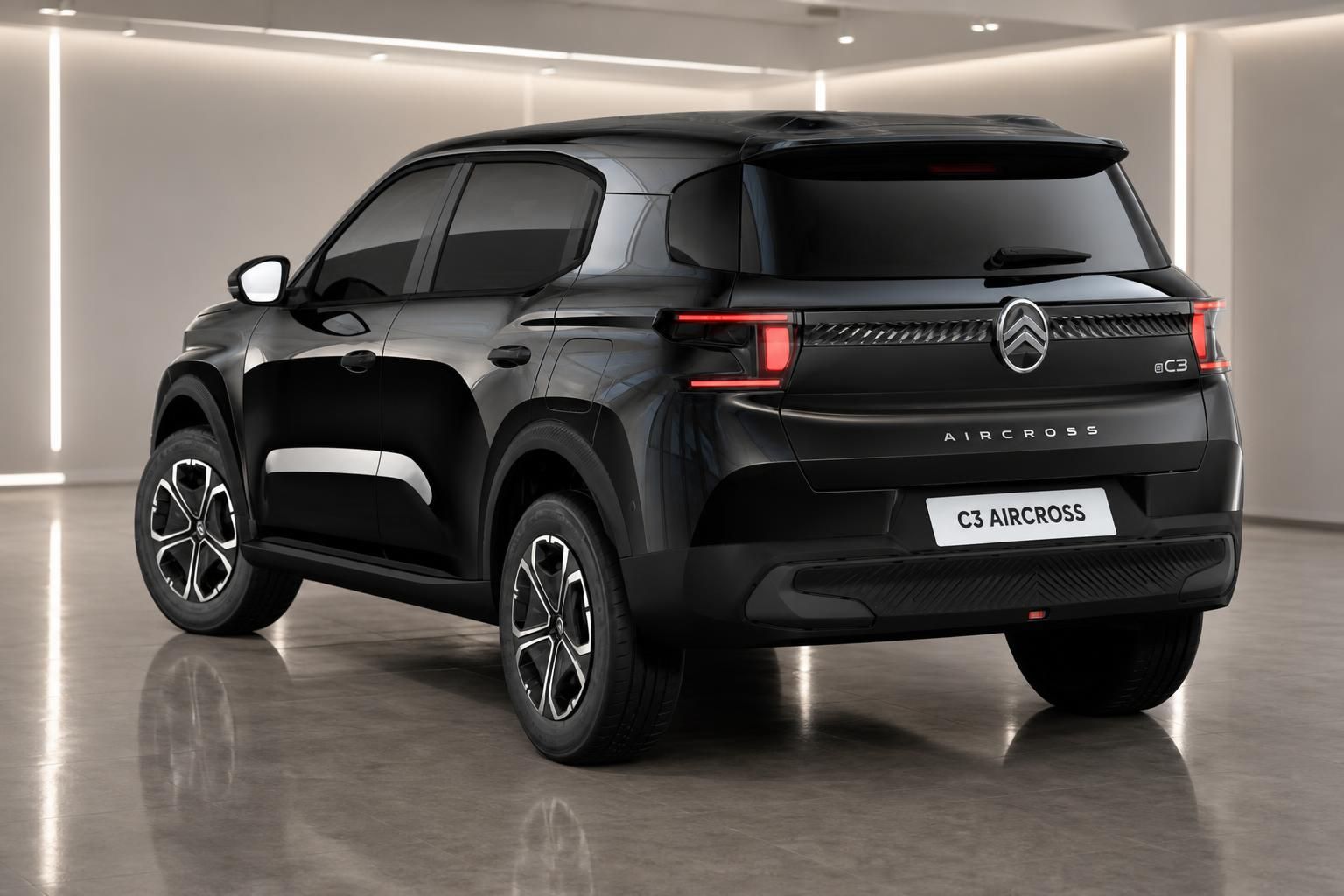 Citroën C3 Aircross schwarz Heckansicht im Showroom