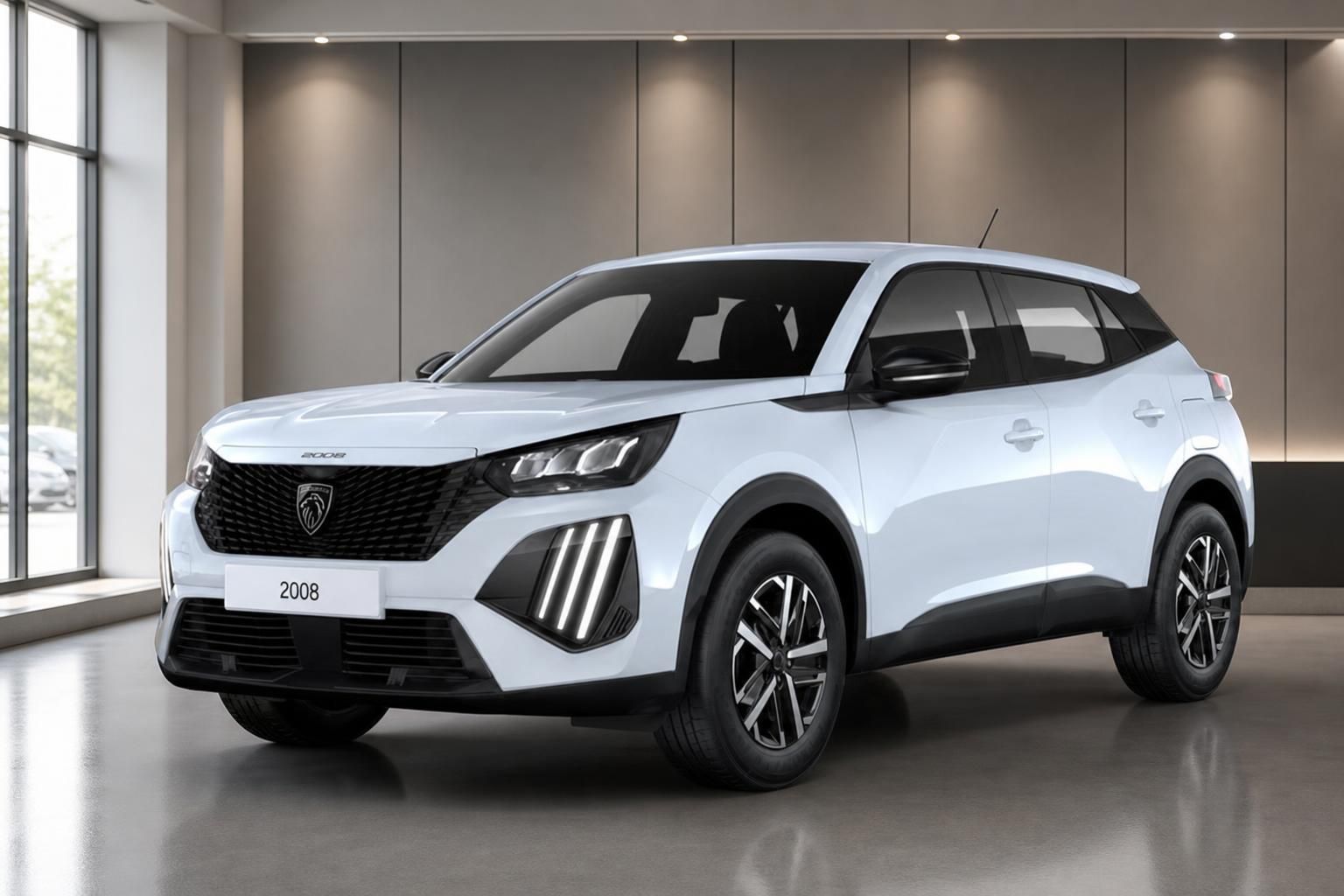 Peugeot 2008 in Weiss Frontansicht im modernen Showroom