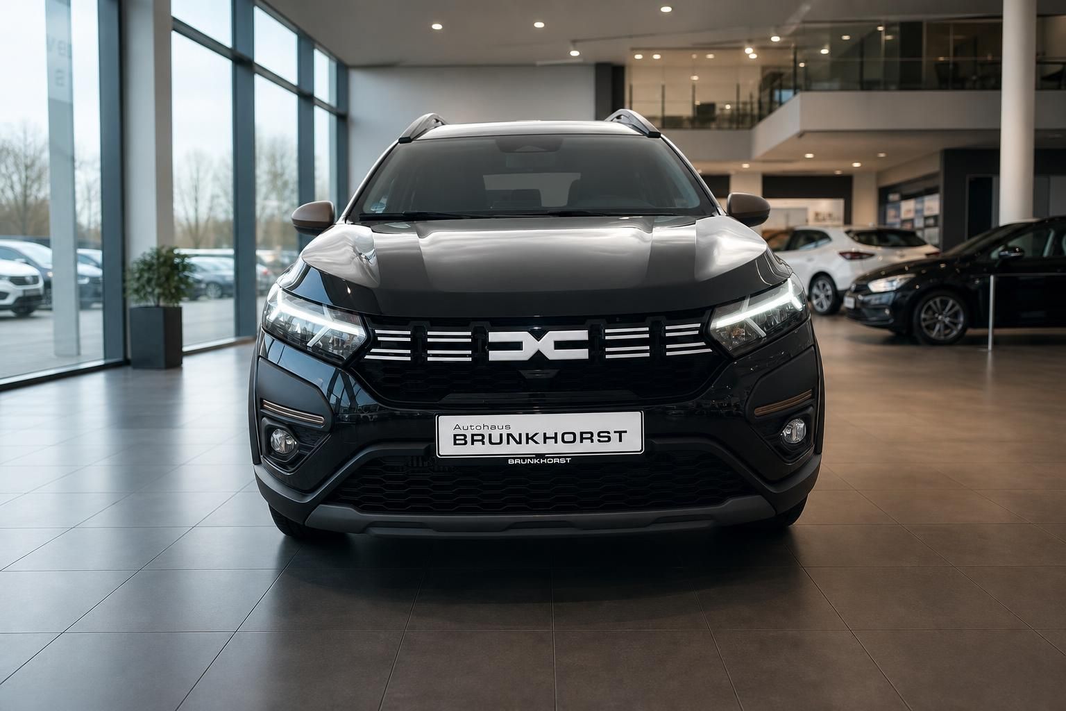 Dacia Jogger SUV in schwarz - Frontansicht im Autohaus Brunkhorst Showroom