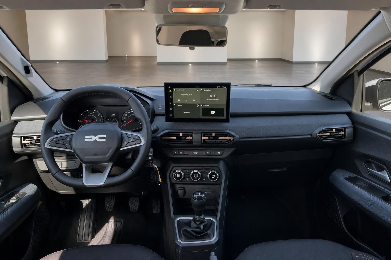 Dacia Sandero Armaturenbrett - zentraler Touchscreen, Lenkrad und Klimaanlage im modernen Design