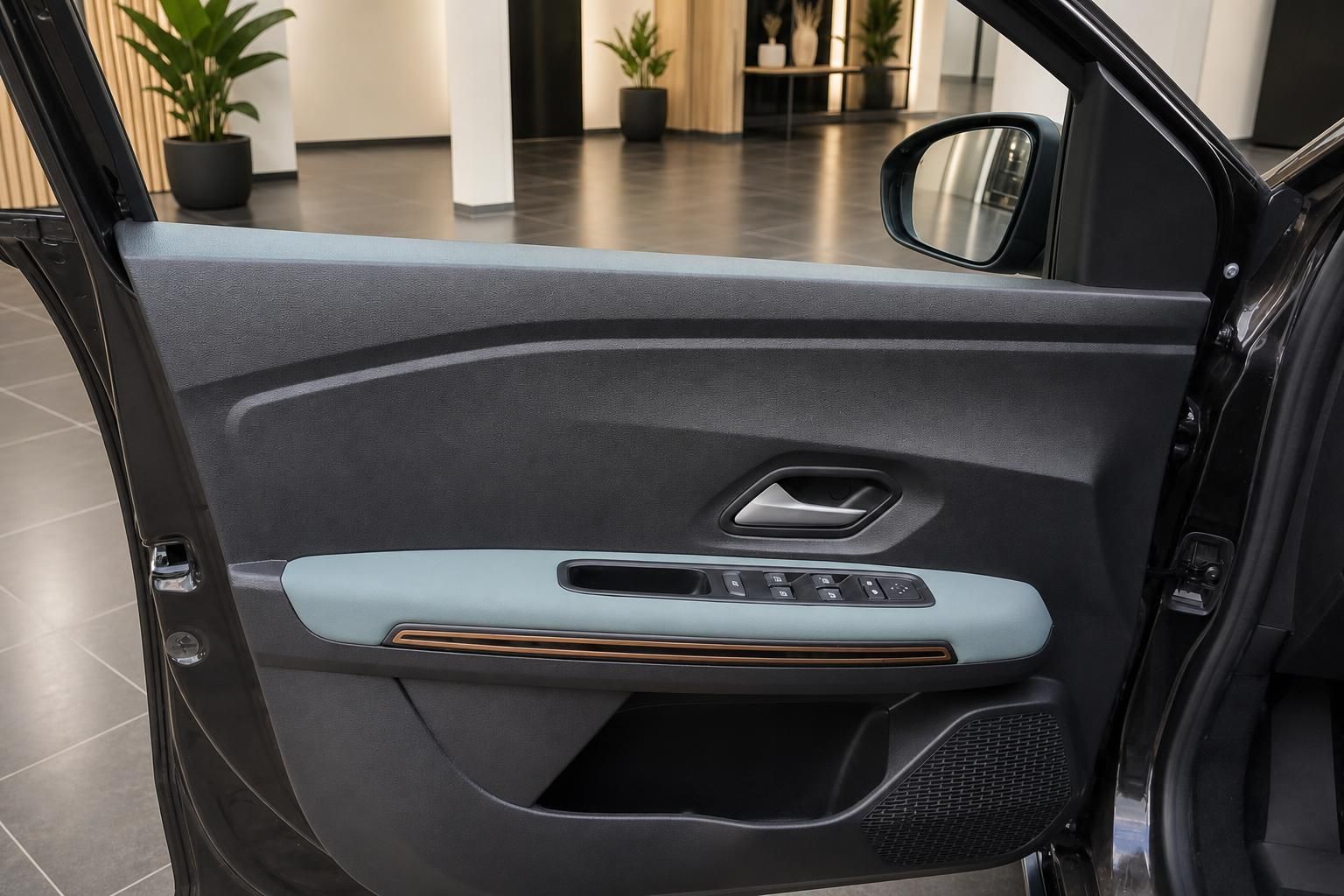 Dacia Tuerverkleidung mit Fensterheber und Griff im Detail