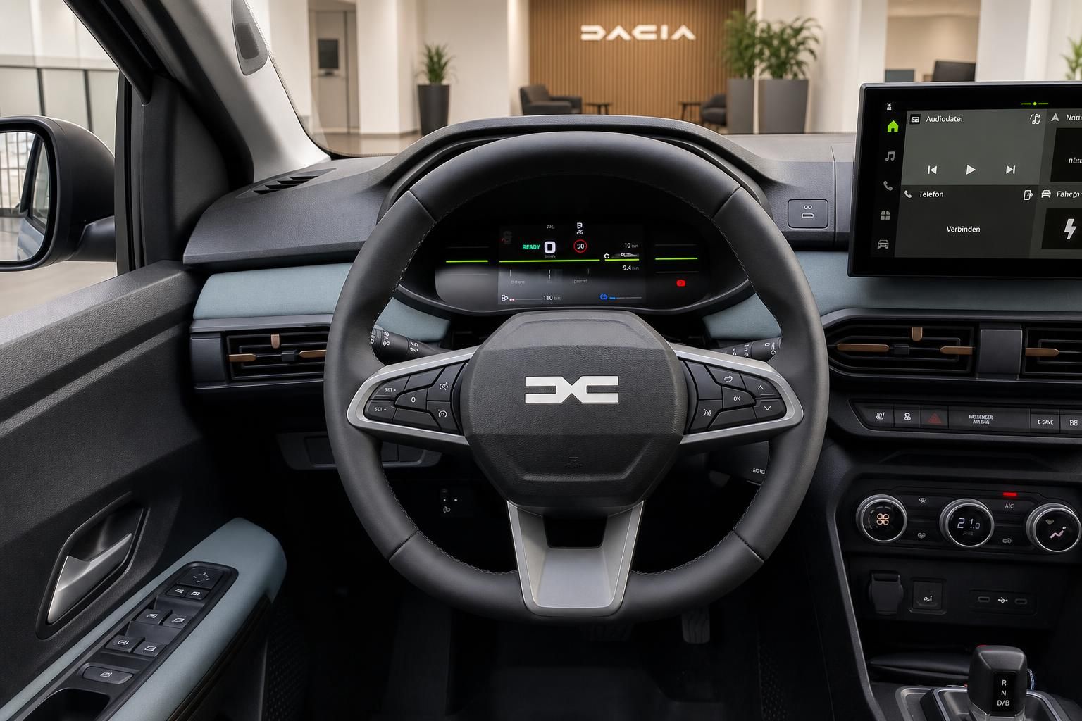 Dacia Cockpit Innenraum Lenkrad und Digitaltacho im Detail