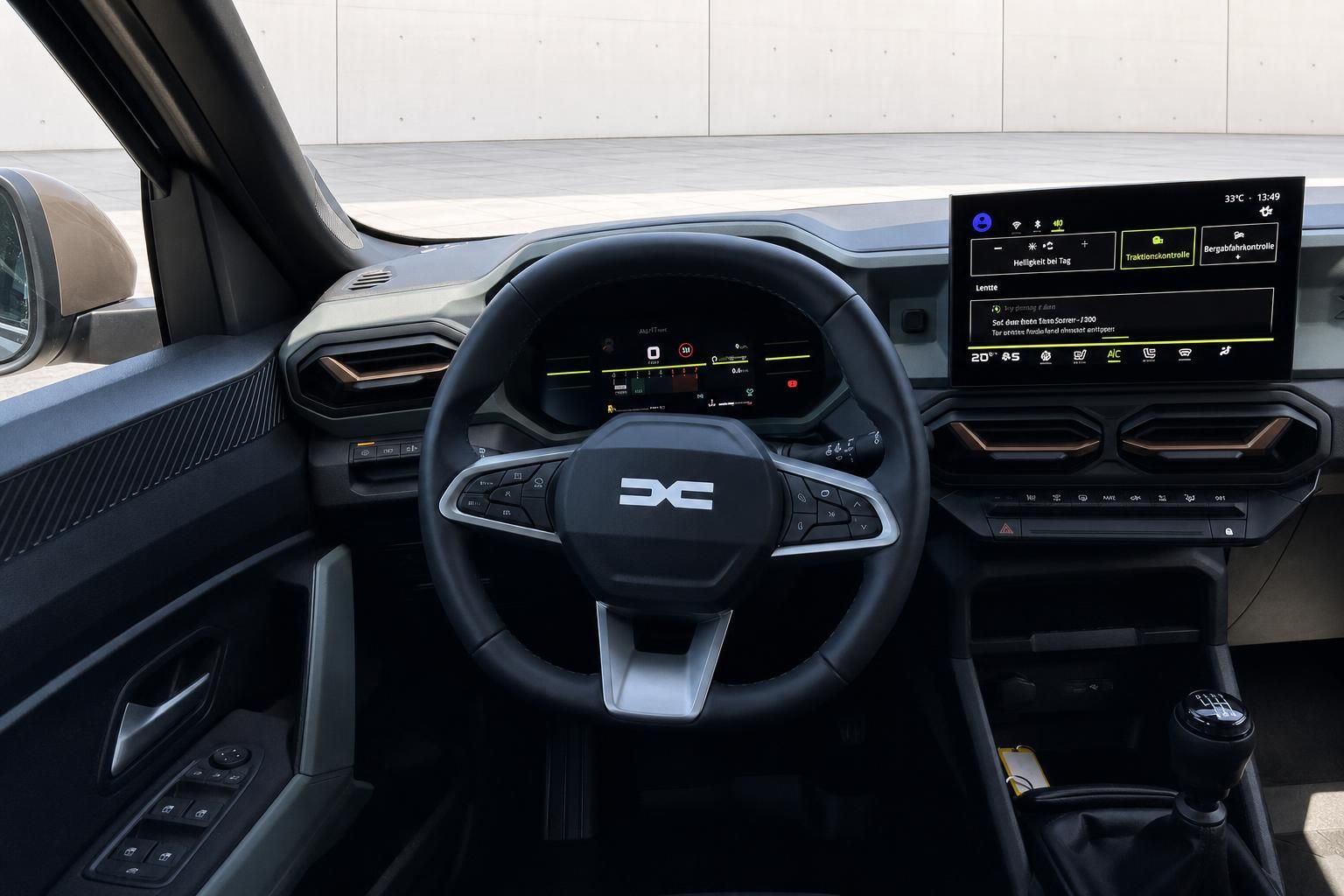 Fahrzeug Innenraum mit digitalem Cockpit und Lenkrad - modernes Armaturenbrett
