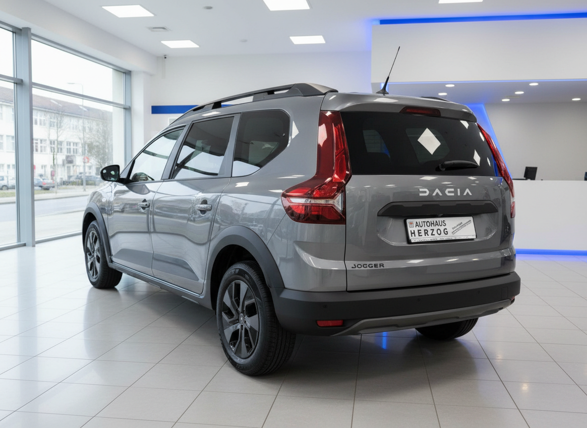 Dacia Jogger in Grau – Heckansicht im Autohaus Herzog Showroom